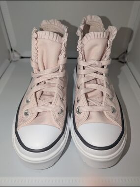 Light Pink Ruffle-Trim High‎ Top Sneakers